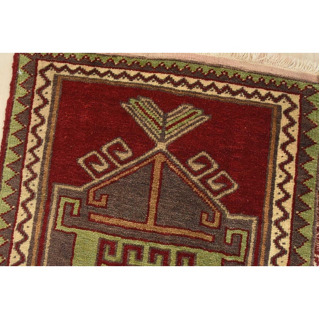 Malatya Rug 1’9” X 3’7” Red Wool Vintage Tribal Hand-Knotted Oriental Carpet For Sale In Philadelphia - Image 6 of 9