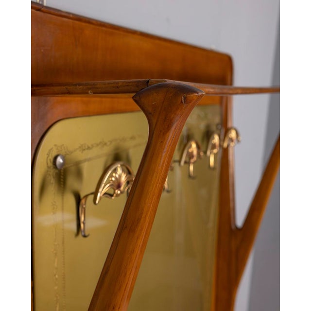 Vintage Italian Wall Coat Rack in Wood and Decorated Glass, 1950s For Sale - Image 9 of 18