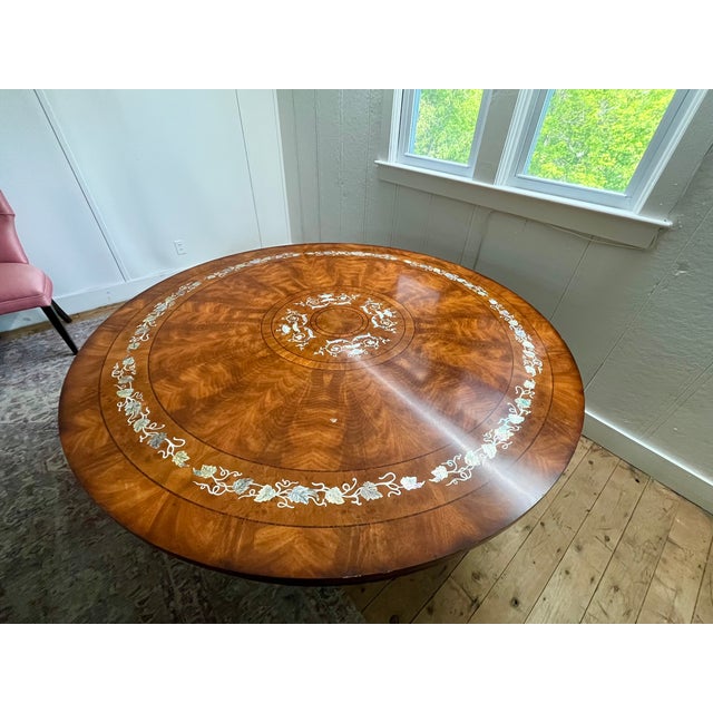 Donghia Early 20th Century Donghia Italy Luxury Inlaid Abalone Pedestal Dining Table - Gold Leaf Feet For Sale - Image 4 of 8