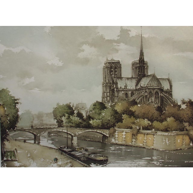 Impressionist Roger Hebbelinck "Paris Notre Dame" Hand Signed Color Etching Unframed For Sale - Image 3 of 8
