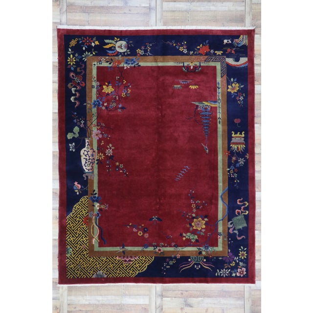 Ruby Red Antique Chinese Art Deco Rug - 08'10 x 11'06 For Sale - Image 8 of 8