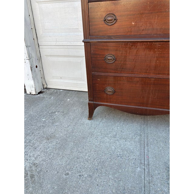 Vintage Tall Mahogany Dresser | Highboy Chest | Colonial Style Bedroom Chest | Five Drawer Dresser | Classic Dark Wood Storage Cabinet For Sale - Image 12 of 12