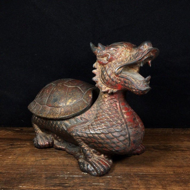Chinese Vintage Bronze Dragon Turtle Incense Burner & Censer – Longevity Symbol For Sale - Image 3 of 9