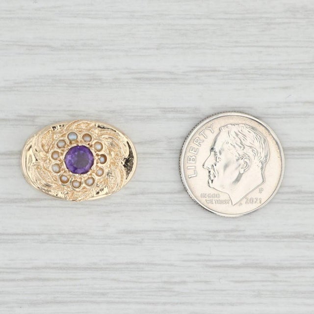 1950s Vintage Richard Klein 0.40ct Amethyst Pearl Flower Slide Charm 14k Yellow Gold For Sale - Image 5 of 5