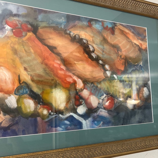 Modern American Watercolor Signed Framed Titled Sushi and Caviar For Sale - Image 10 of 12