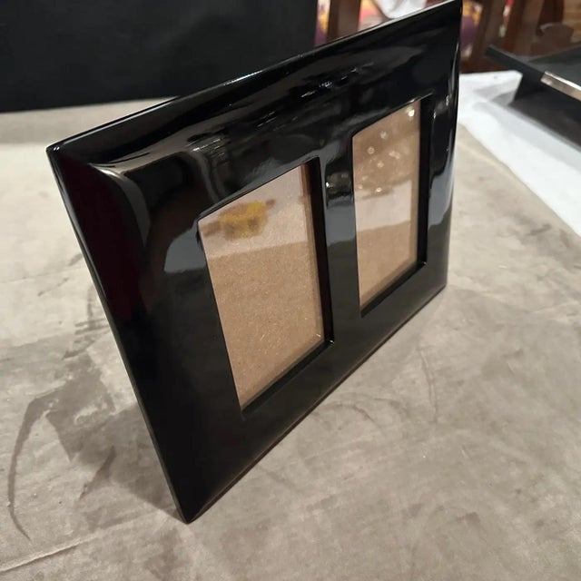 1990s Modern Black Lacquered Wood Italian Double Picture Frame by Bussolari For Sale - Image 9 of 10
