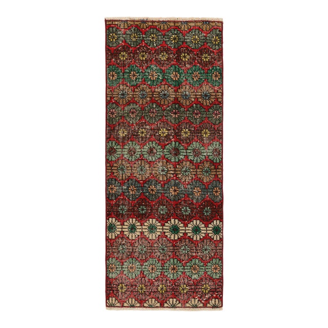 Vintage Zeki Múren Runner in Red, With Colorful Floral Patterns From Rug & Kilim For Sale
