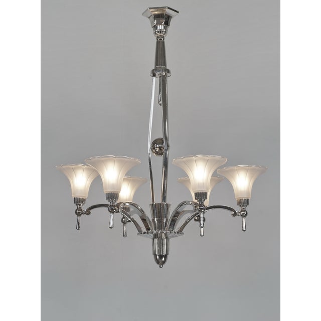 Art Deco French Art Deco Chandelier by Petitot & Degue 1930 France For Sale - Image 3 of 13