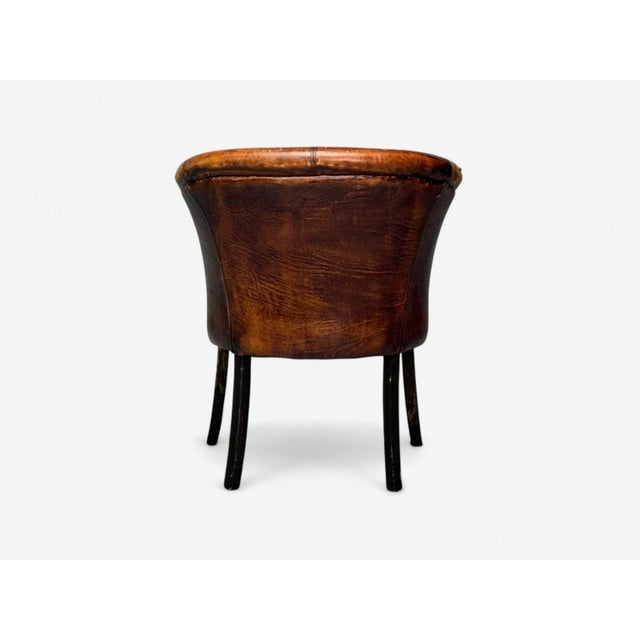 Wood Georgian Style, Distressed Brown Leather, Stained Wood, Tub Chair, Usa, 1960s For Sale - Image 7 of 9