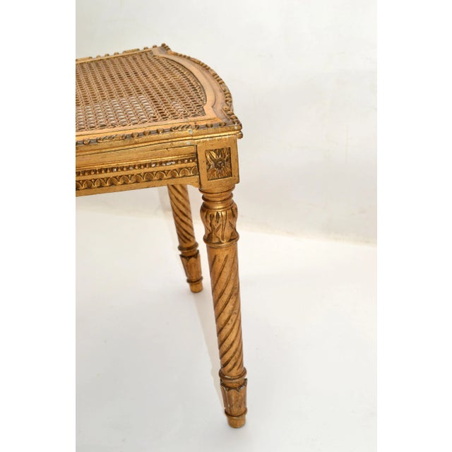 Carved & Turned Gilt Wood Vanity Chair Hollywood Regency Woven Cane Seat Italy For Sale - Image 11 of 13