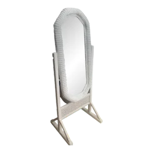 Late 20th Century Full Length Wicker Dressing Standing Mirror Standing White Gloss