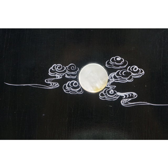 Black Lacquered Mother of Pearl Geisha Garden Courtyard Panels 24" For Sale - Image 4 of 13