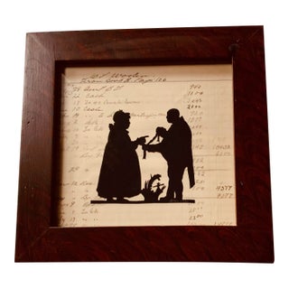 1980s Cecil Cox Hand-Cut Scissor Silhouette on Early 1900s Sc Ledger in Faux-Grained Frame For Sale