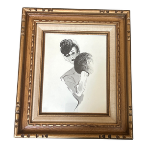 1940’s Original Black and White Watercolor Portrait Painting