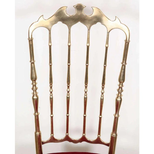 Chiavari Pair of 1960s Italian Brass Chiavari Side Chairs With Red Velvet Seats For Sale - Image 4 of 12