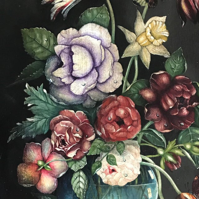 Framed Painted Floral Flowers Still Life on Board For Sale - Image 4 of 13