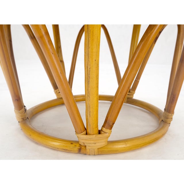 Mid 20th Century Round Mid Century Modern Blue Upholstery Ottoman Foot Stool Bench Pouf MINT! For Sale - Image 5 of 9