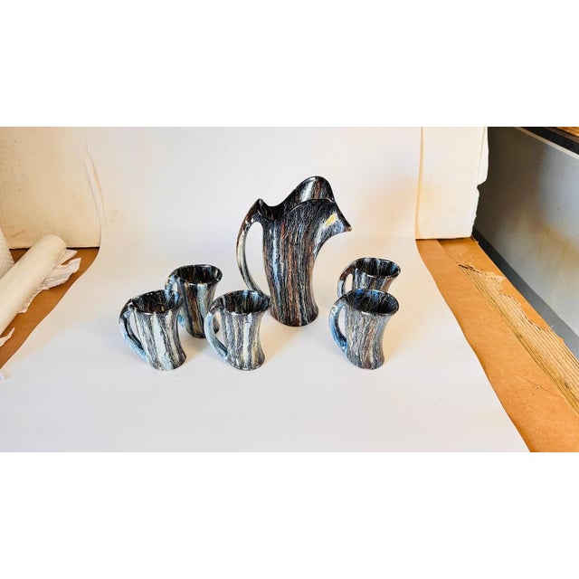 Vintage Ceramic Orangeade Set with Pitcher and Mugs from Vallauris, 1960s, Set of 7 For Sale - Image 11 of 13