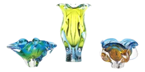 Czech Glass Vase and Bowl by Josef Hospodka for Sklarny Chribska, 1960s, Set of 3