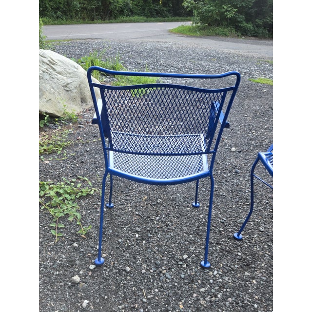 Vintage Wrought Iron Patio Set Painted Ford Blue, 3 Pieces For Sale - Image 15 of 18