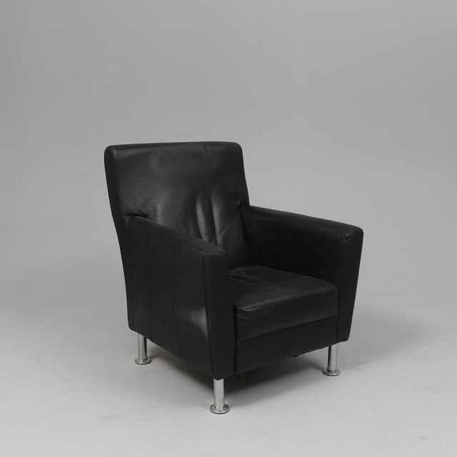 Animal Skin Set of Lounge Chair and Ottoman in Black Leather, 1980s For Sale - Image 7 of 13