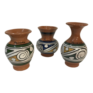 Late 20th Century Panama Tera Cotta Hand Painted Vases - Set of 3