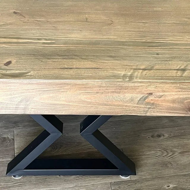 Modern Modern Pine Coffee Table With Cool Toned Brown Stain and Black Metal Legs For Sale - Image 3 of 3