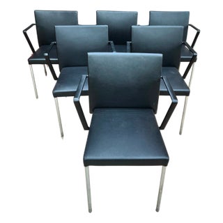 George Chairs in Black Leather with Metal Frames by Eoos for Walter Knoll / Wilhelm Knoll, Germany, 2000s, Set of 6 For Sale