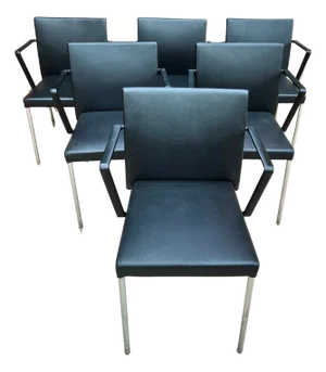 George Chairs in Black Leather with Metal Frames by Eoos for Walter Knoll / Wilhelm Knoll, Germany, 2000s, Set of 6
