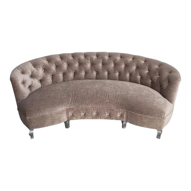 Modern Hollywood Regency Velvet Crescent Sofa For Sale