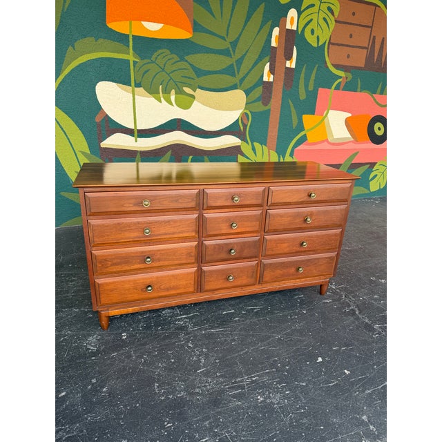 Mid Century Solid Cherry Wood 12 Drawer Dresser by Willett Furniture from the Transitional Line. A solid well crafted...