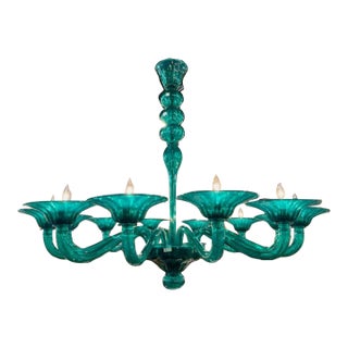 Contemporary Teal 12 Arm Murano Glass Chandelier For Sale