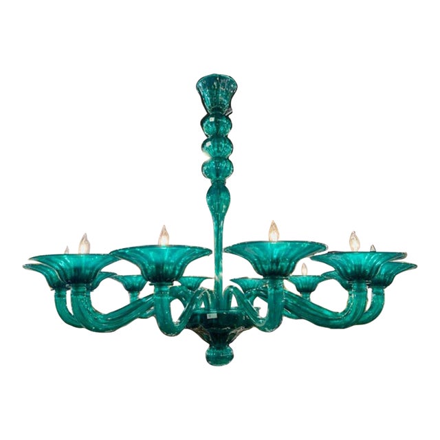 Contemporary Teal 12 Arm Murano Glass Chandelier For Sale