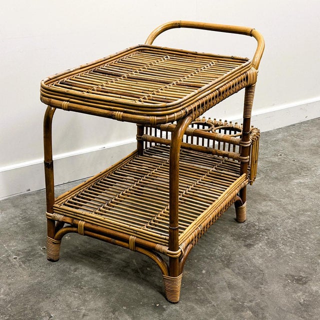 Vintage Italian Rattan Bar Cart with Bottle Holder, 1970s For Sale - Image 6 of 13