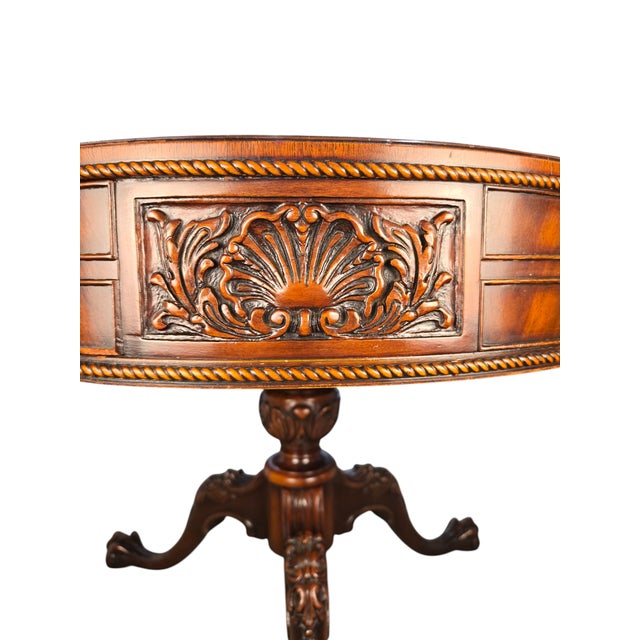 Mid-Century Weiman Heirloom Model 5040 Mahogany Gilt-Tooled Leather Drum Table For Sale - Image 9 of 10