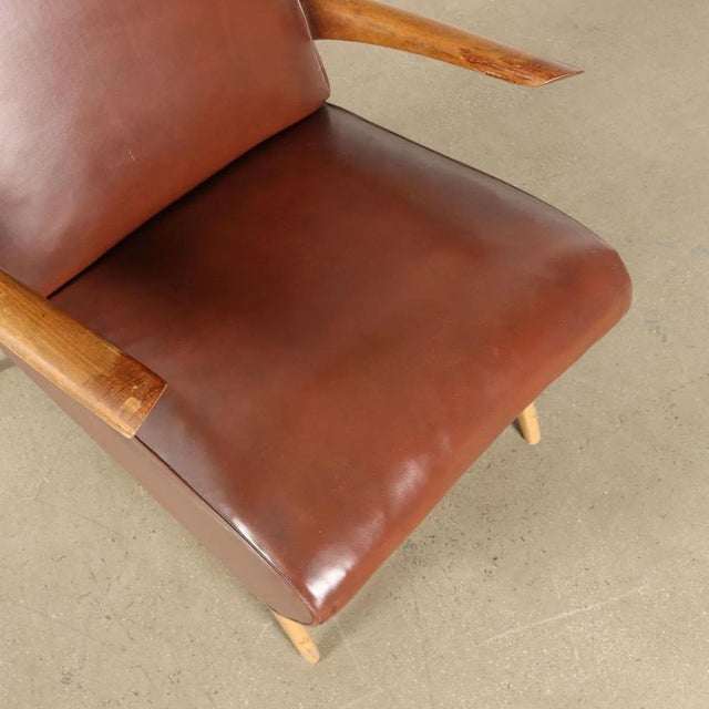 Brown Vintage Armchair with Wood Spring Padding Leatherette, 1950s For Sale - Image 8 of 11