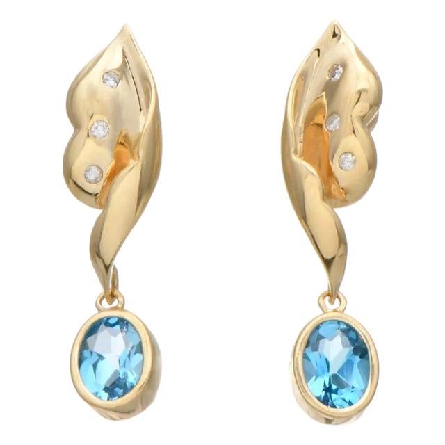 14KY Topaz(2.02) & Diamond(0.10) Accent Earrings, 2 pieces For Sale