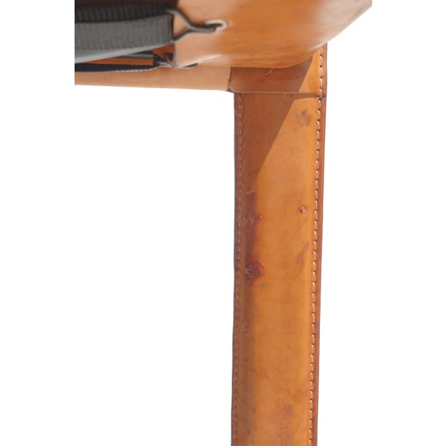 Italian Cognac Leather Design Chair, 1970s For Sale - Image 9 of 11