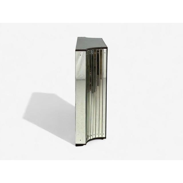 Silver Art Deco Style, Antique Glass and Painted Wood Concave Mirrored Cabinets, A Pair For Sale - Image 8 of 13