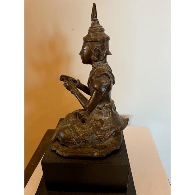 Antique 19th C. Bronze Seated Burmese Buddha/Deva Figure From Bangkok For Sale In San Francisco - Image 6 of 8
