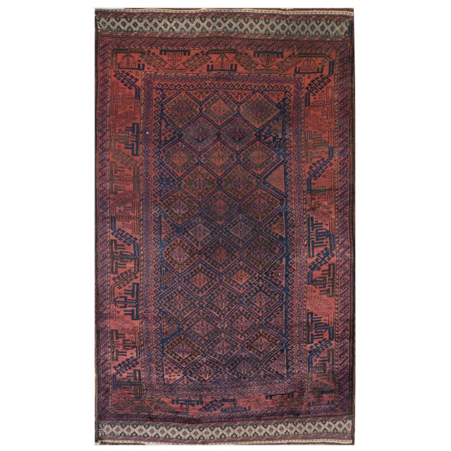 Antique Baluch-Turkmen rug. Size: 4'6" x 7'8". Antique Baluch Persian Blue 1920s Rug, Country of Origin: Iran / Persia,...