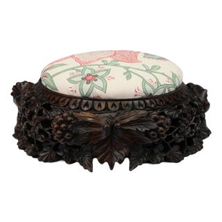 Victorian Stool in Bennison Banyan Linen, 1880 For Sale