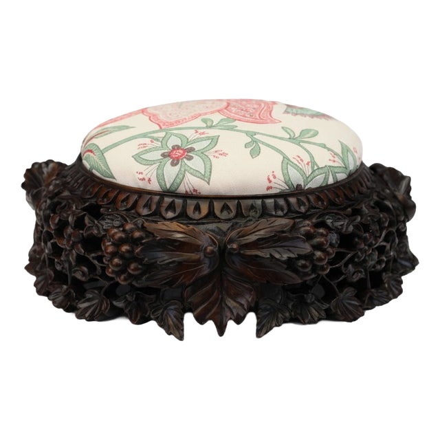 Victorian Stool in Bennison Banyan Linen, 1880 For Sale