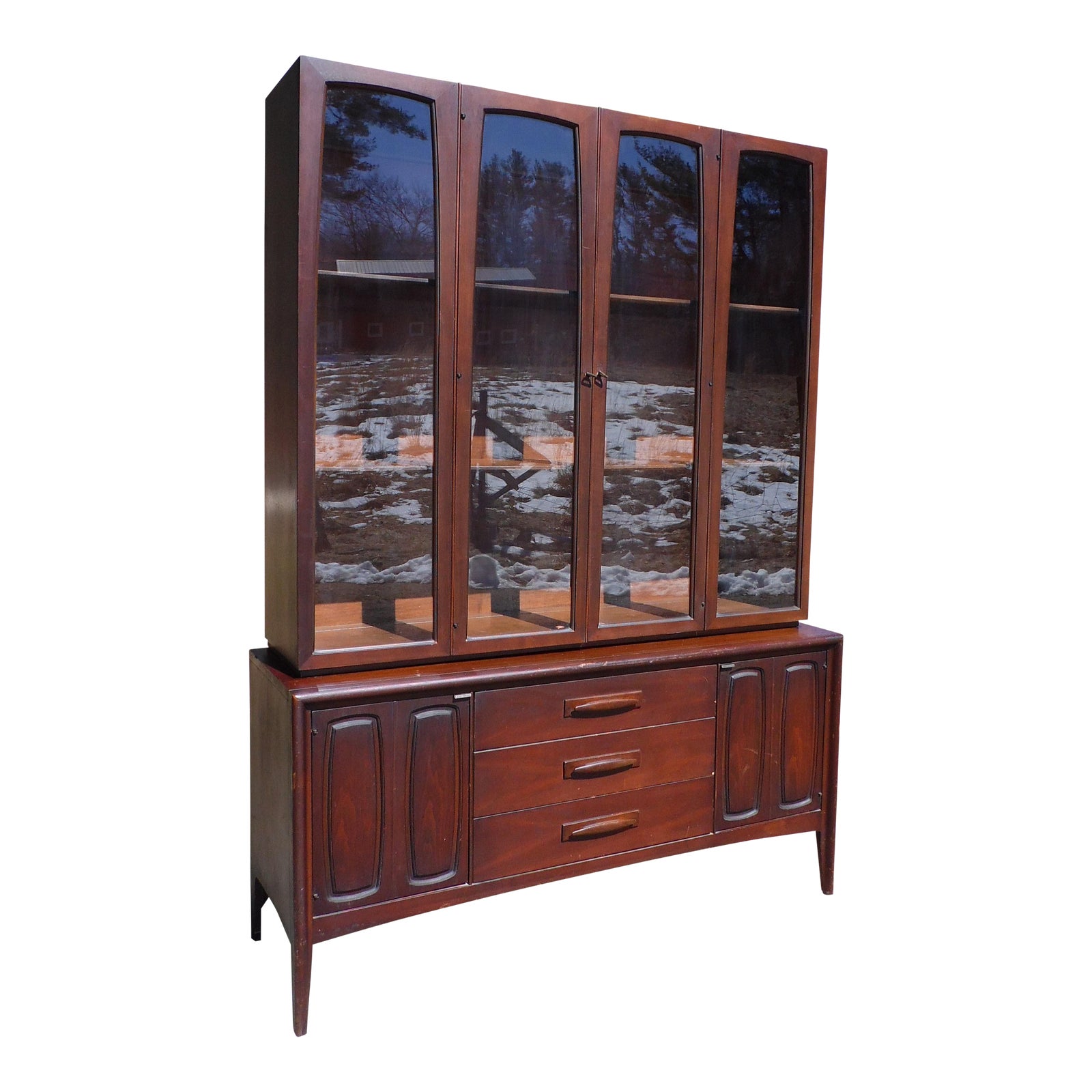 Mid-Century Modern Broyhill Emphasis Walnut Hutch Buffet ...