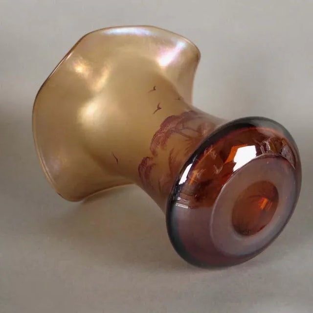 Antique Art Nouveau French Glass Palm Tree Vase For Sale - Image 3 of 7