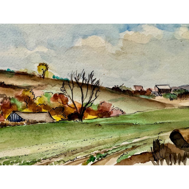 Rustic Henry Emil Salloch Original Watercolor on Paper Quakertown, Pa. 1946. For Sale - Image 3 of 8
