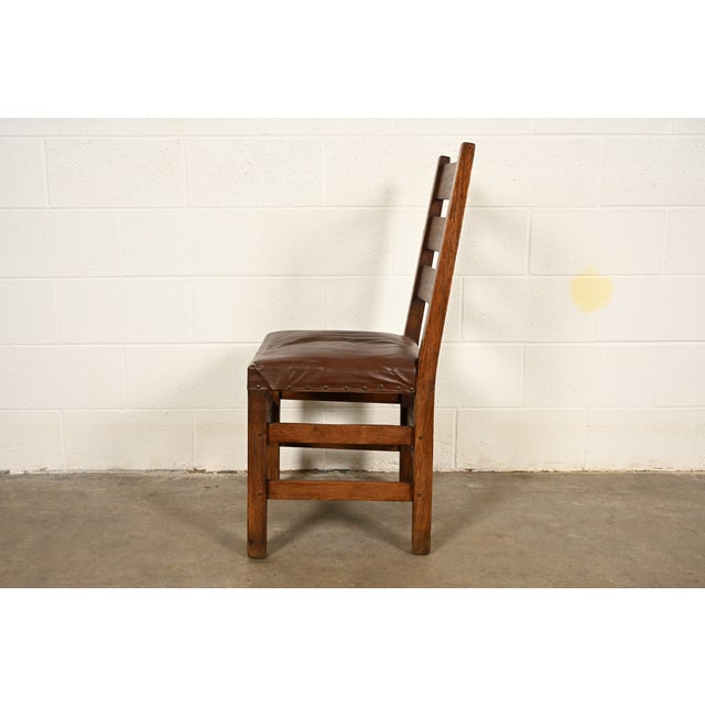 Gustav Stickley Antique Mission Oak Arts & Crafts Ladder Back Side Chair or Dining Chair, Circa 1910 For Sale - Image 10 of 12