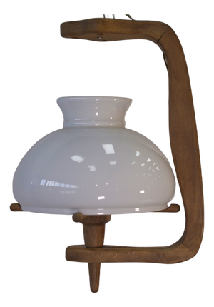 Opaline and Oak Pendant Light by Guillerme & Chambron, 1950s