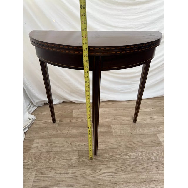 1940s Vintage Brandt Demilune Console Table Fold Down Top Expands to Round Mahogany For Sale - Image 10 of 12