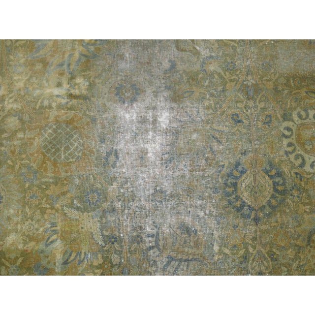 Blue Antique Zabihi Collection Persian Tabriz Worn Room Size Rug For Sale - Image 8 of 12